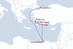 Carte itinéraire croisière - 6 jours au départ de Istanbul - Méditerranée