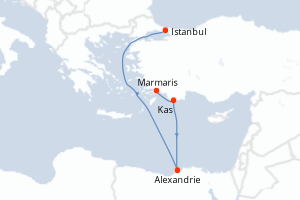 Carte itinéraire croisière - 5 jours au départ de Marmaris - Méditerranée