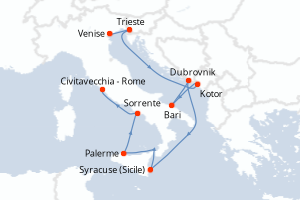 Carte itinéraire croisière  - 10 jours au départ de Venise - Méditerranée