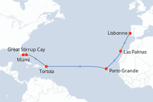 Carte itinéraire croisière - 14 jours au départ de Lisbonne - Caraïbes Bahamas