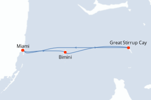 Carte itinéraire croisière - 4 jours au départ de Miami - Caraïbes Bahamas