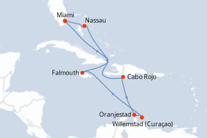 Carte itinéraire croisière  - 9 jours au départ de Miami - Caraïbes Bahamas