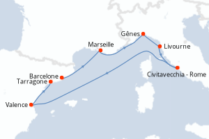 Carte itinéraire croisière  - 7 jours au départ de Barcelone - Méditerranée