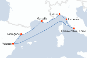 Carte itinéraire croisière  - 7 jours au départ de Valence - Méditerranée