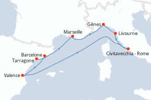 Carte itinéraire croisière  - 7 jours au départ de Tarragone - Méditerranée