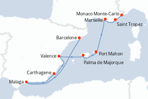 Carte itinéraire croisière  - 10 jours au départ de Barcelone - Méditerranée