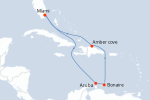 Carte itinéraire croisière - 8 jours au départ de Miami - Caraïbes Bahamas