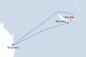 Carte itinéraire croisière - 8 jours au départ de Brisbane - Australie Nouvelle Zélande