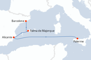 Carte itinéraire croisière - 4 jours au départ de Barcelone - Méditerranée