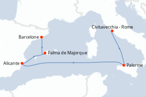 Carte itinéraire croisière - 5 jours au départ de Barcelone - Méditerranée