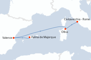 Carte itinéraire croisière - 4 jours au départ de Palma de Majorque - Méditerranée