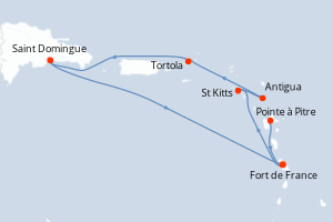 Carte itinéraire croisière - 7 jours au départ de Pointe a Pitre - Caraïbes Bahamas