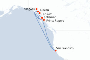 Carte itinéraire croisière - 10 jours au départ de San Francisco - Amérique du Nord