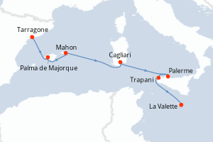 Carte itinéraire croisière - 7 jours au départ de Tarragone - Méditerranée