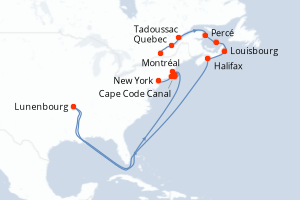 Carte itinéraire croisière - 13 jours au départ de Montréal - Amérique du Nord