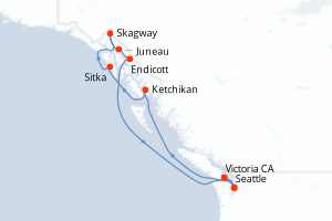 Carte itinéraire croisière - 9 jours au départ de Seattle - Alaska