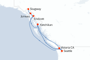Carte itinéraire croisière - 7 jours au départ de Seattle - Alaska