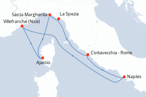 Carte itinéraire croisière  - 7 jours au départ de Civitavecchia - Rome - Méditerranée
