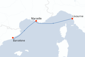Carte itinéraire croisière - 2 jours au départ de Livourne - Méditerranée