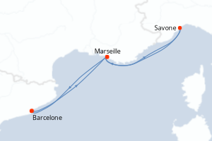 Carte itinéraire croisière - 4 jours au départ de Barcelone - Méditerranée