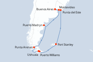 Carte itinéraire croisière - 14 jours au départ de Buenos Aires - Amérique du Sud