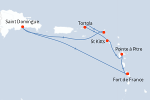 Carte itinéraire croisière - 7 jours au départ de Fort de France - Caraïbes Bahamas