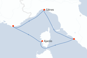 Carte itinéraire croisière - 4 jours au départ de Genes - Méditerranée
