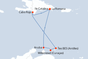 Carte itinéraire croisière - 7 jours au départ de La Romana - Caraïbes Bahamas