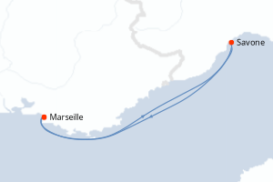 Carte itinéraire croisière - 2 jours au départ de Marseille - Méditerranée