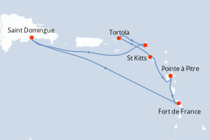 Carte itinéraire croisière - 7 jours au départ de Pointe a Pitre - Caraïbes Bahamas