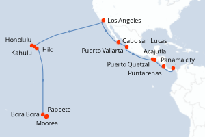 Carte itinéraire croisière  - 28 jours au départ de Panama city - Tahiti