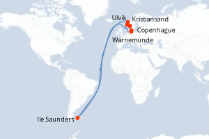 Carte itinéraire croisière  - 7 jours au départ de Copenhague - Europe du Nord