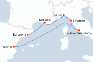 Carte itinéraire croisière - 6 jours au départ de Barcelone - Méditerranée