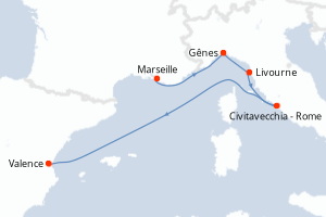 Carte itinéraire croisière - 5 jours au départ de Marseille - Méditerranée
