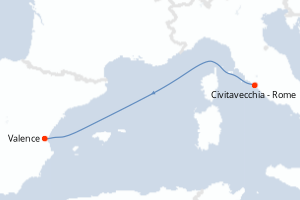 Carte itinéraire croisière  - 2 jours au départ de Civitavecchia - Rome - Méditerranée