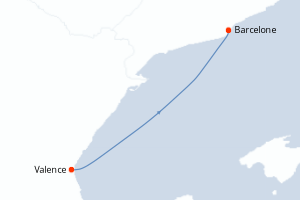 Carte itinéraire croisière - 1 jours au départ de Valence - Méditerranée