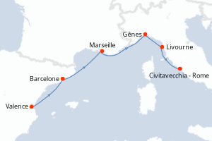 Carte itinéraire croisière  - 5 jours au départ de Valence - Méditerranée