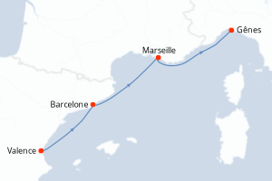 Carte itinéraire croisière  - 3 jours au départ de Valence - Méditerranée