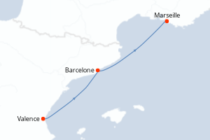 Carte itinéraire croisière  - 2 jours au départ de Valence - Méditerranée
