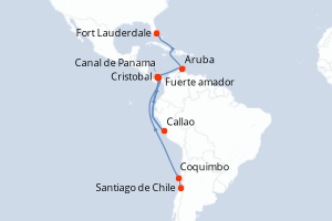 Carte itinéraire croisière - 19 jours au départ de Santiago du Chili - Caraïbes Bahamas