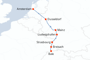 Carte itinéraire croisière - 7 jours au départ de Amsterdam - Europe du Nord