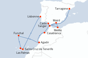 Carte itinéraire croisière  - 13 jours au départ de Lisbonne - Méditerranée