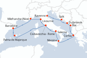 Carte itinéraire croisière  - 13 jours au départ de Civitavecchia - Rome - Méditerranée