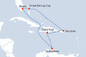 Carte itinéraire croisière  - 8 jours au départ de Miami - Caraïbes Bahamas