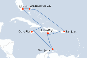 Carte itinéraire croisière  - 9 jours au départ de Miami - Caraïbes Bahamas