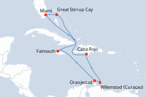 Carte itinéraire croisière  - 9 jours au départ de Miami - Caraïbes Bahamas