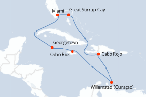 Carte itinéraire croisière  - 9 jours au départ de Miami - Caraïbes Bahamas
