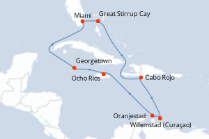 Carte itinéraire croisière  - 10 jours au départ de Miami - Caraïbes Bahamas
