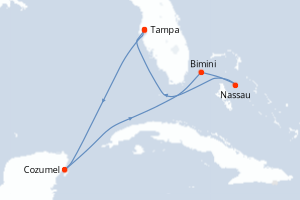 Carte itinéraire croisière  - 7 jours au départ de Tampa - Caraïbes Mexique