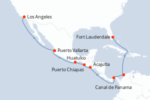 Carte itinéraire croisière - 15 jours au départ de Fort Lauderdale - Amérique du Nord